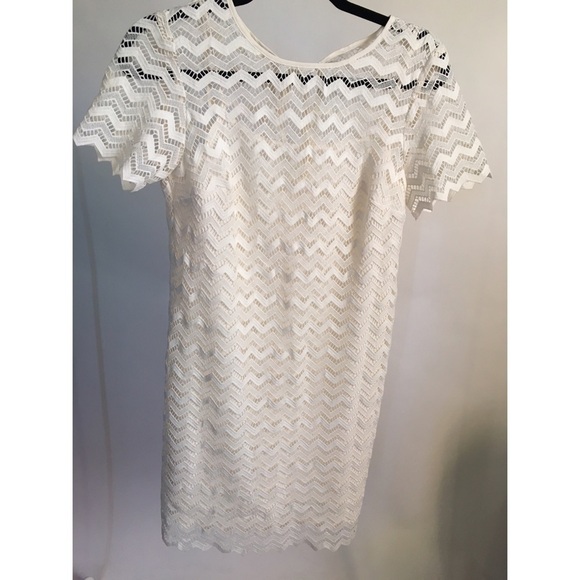 loft Short Sleeve Ivory Chevron Lace Shift… - Picture 3 of 3